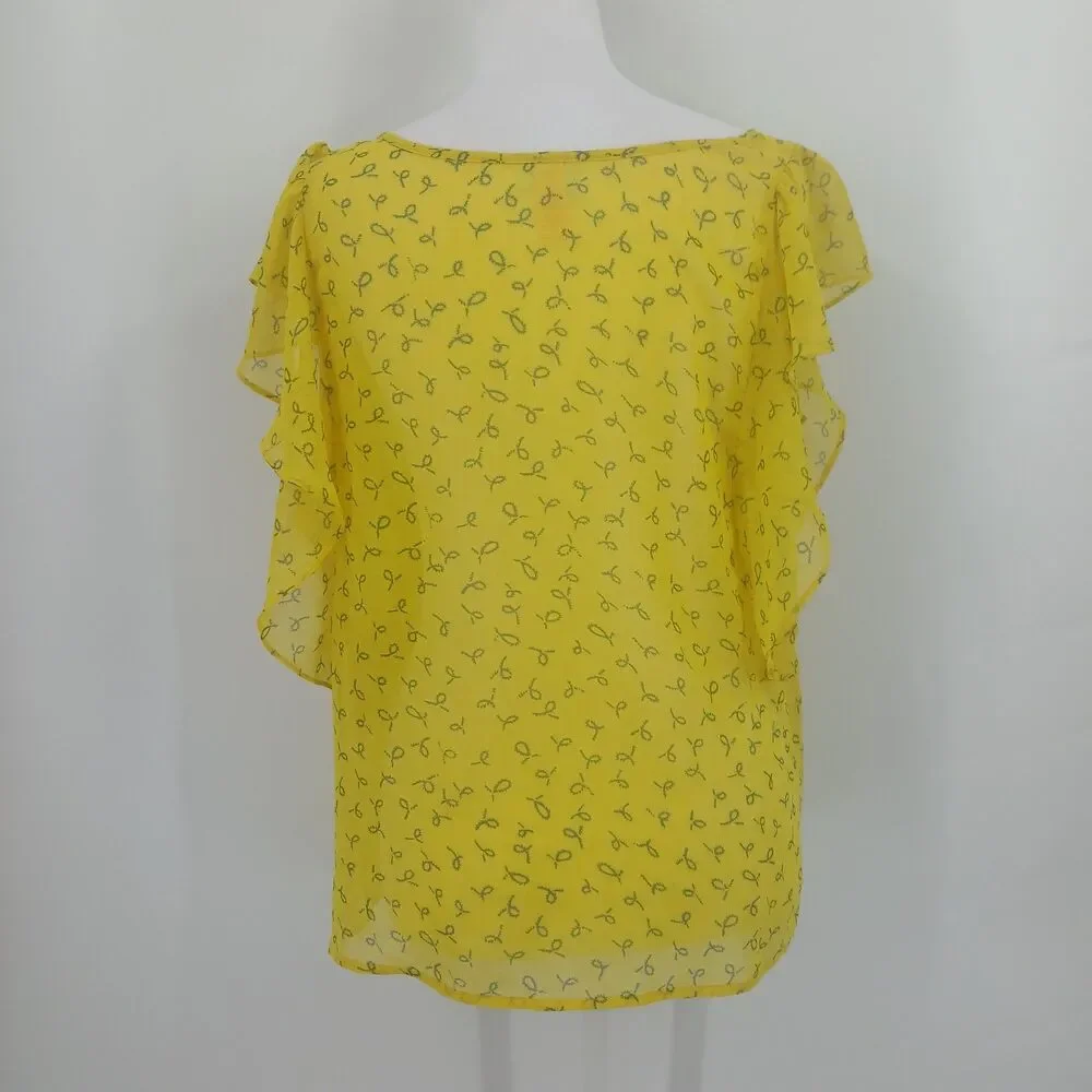 womans downeast size medium yellow blouse ruffle sleeves teacher basic top